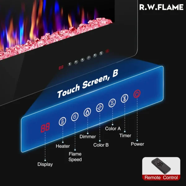 36 inch Recessed and Wall Mounted Electric Fireplace, Ultra Thin ad Low Noise, Fit for 2 x 4 and 2 x 6 Stud, Remote Co - Image 2