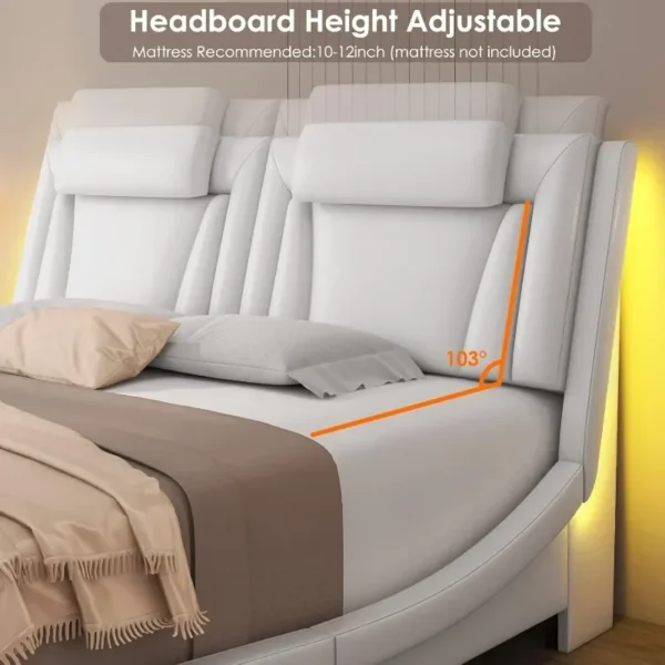 Upholstered King Bed Frame with Adjustable LED Headboard - Image 5