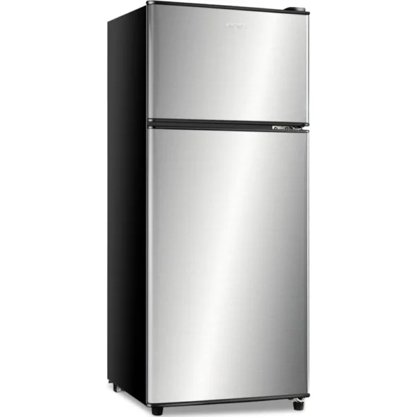 Compact Refrigerator 3.8 Cu Ft 2 Door Mini Fridge with Freezer for Apartment, Dorm, Office, Family, Basement, Garage - Silver