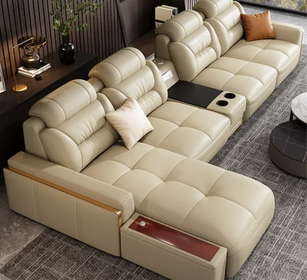 Premium Italian Genuine Leather Sectional Sofa Sets Couch Sofas with USB and Bluetooth Speaker - MANBAS Living Room Furniture - Image 7