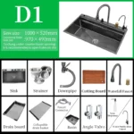 Waterfall Kitchen Sink Nanometer 304 Stainless Steel Large Single Slot Kitchen Accessories Waterfall Faucet Vegetable Basin