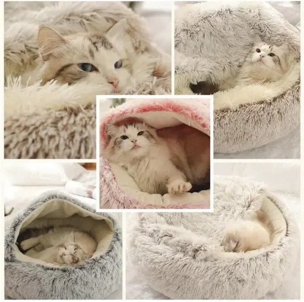 Soft Plush Pet Bed with Cover Round Cat Bed Pet Mattress Warm Cat Dog 2 in 1 Sleeping Nest Cave for Small Dogs - Image 6