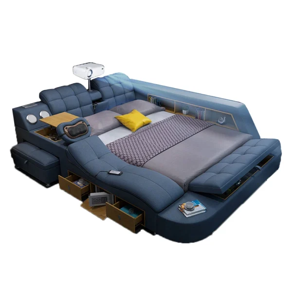 Genuine Leather Tech Smart Bed Multifunctional Beds Ultimate Massage Camas Upholstered lit with Bluetooth,Speaker,Projector - Image 7