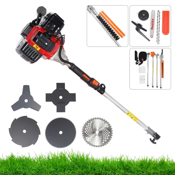 52cc 2-Stroke Hedge Strimmer Gasoline Brush Cutter Grass Wacker Weed Eater Lawn Mower Yard Pruner 10 in 1