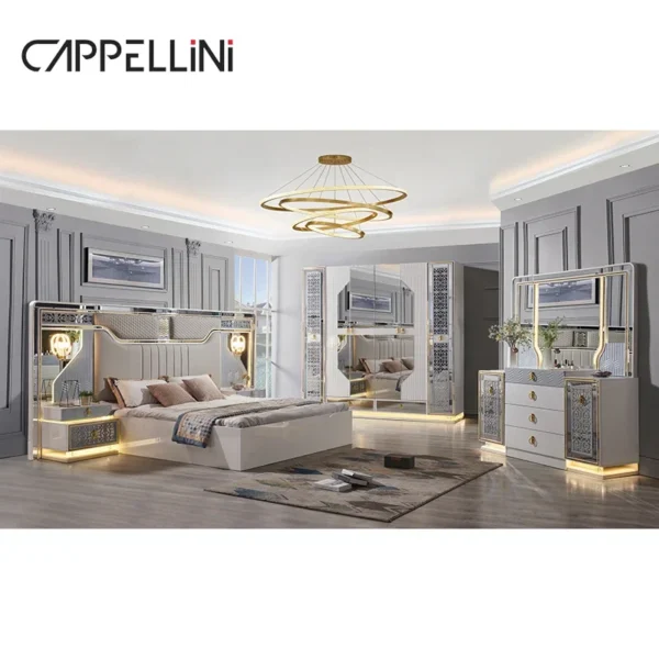 Modern Luxury Bedroom Furniture Bedroom Suit Bed White Leather Bed Home Furniture Bedroom Set Standard Size - Image 2