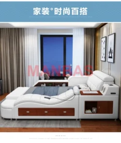 King/Queen Size Multifunctional Bed Tech Smart Beds Ultimate Camas TATAMI Massage Lit Genuine Leather Upholstered Bed with Audio - Image 2