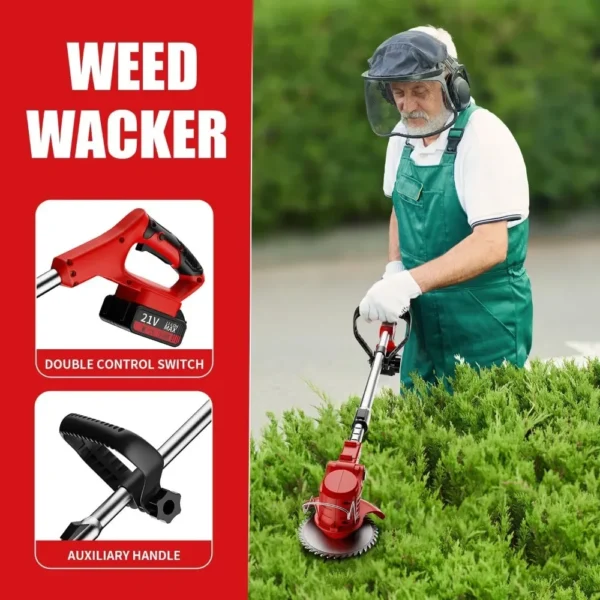Battery Weed Wacker Cordless Weed Trimmer 21v Lawn Mower Grass Cutter Machine with 3.0ah Li-Ion & 3 Cutting Blade Types