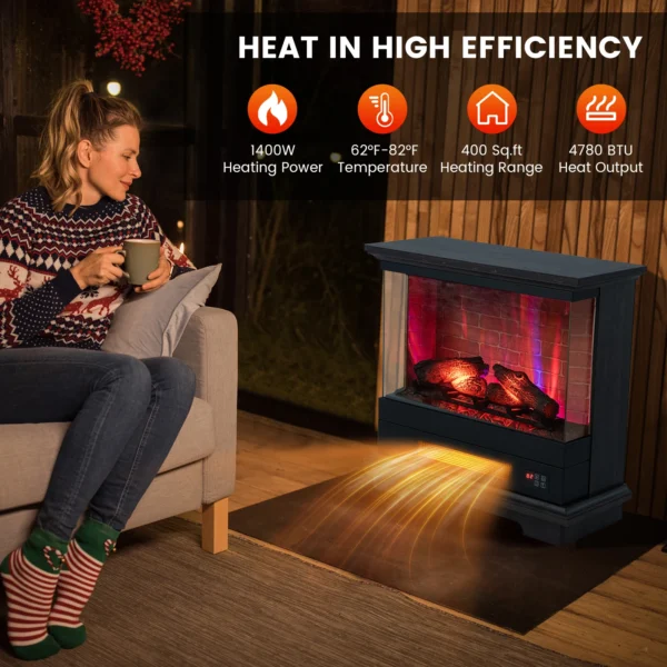 27" Electric Fireplace Heater Freestanding 1400W Remote Control Timing Function - Image 6