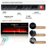 Electric Fireplace with LED Light, Entertainment Center, 2 Tier Console Stand for TVs Up to 80 ", Black, Modern TV Stand, 70"