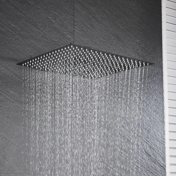 Black 16 Inch Square Rainfall Shower Head Ultrathin Stainless Steel Shower Head Chrome Bathroom Top Rain Head Shower Faucet Head - Image 5