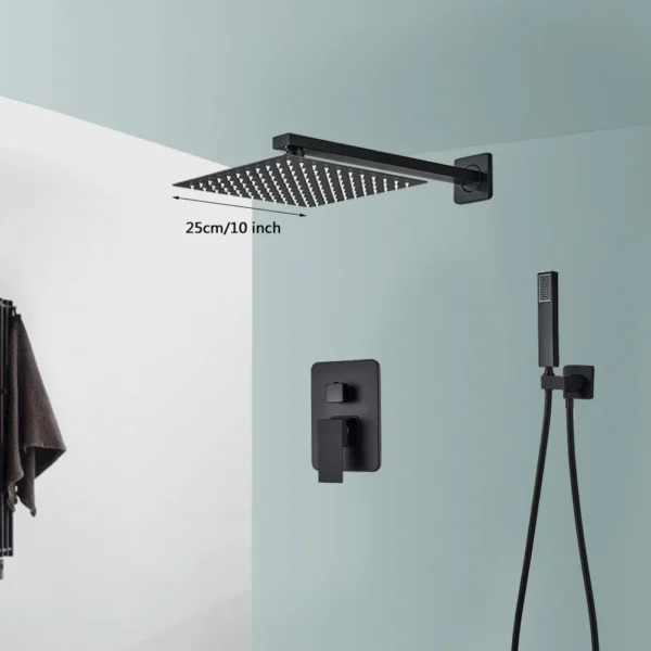 Black Shower Faucets System Bathroom Wall Mounted Rainfall Shower Kit Concealed Embedded Box Hot Cold Water Mixer Tap SUS304 - Image 9