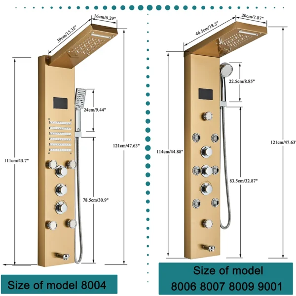 Black Bathroom Shower Panel Column Golden Rain Waterfall Shower Faucet Bidet Sprayer Tap SPA Massage Jet LED Bath Shower Set - Image 3