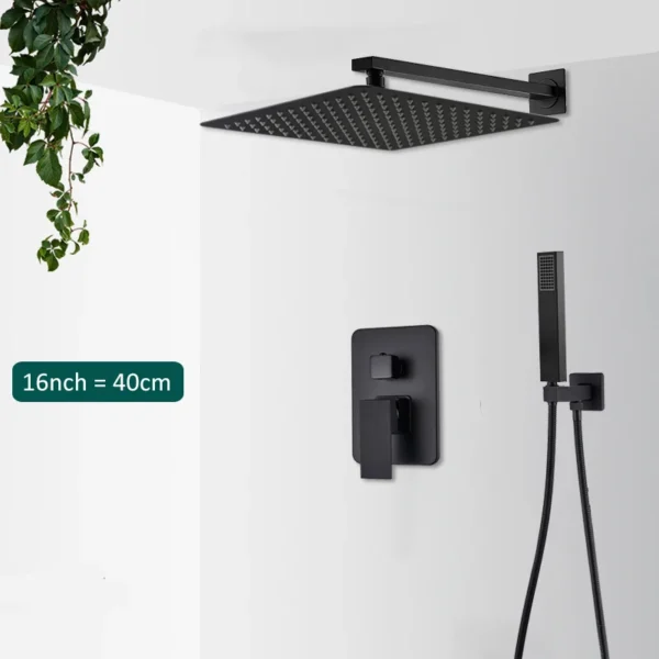 Black Concealed Shower System Rain Waterfall Bathroom Embedded Shower Faucet Set with Tub Spout - Image 7