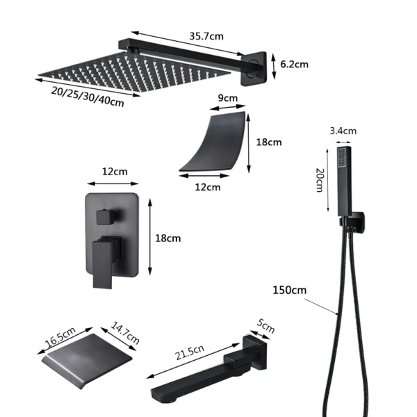 Black Shower Faucets System Bathroom Wall Mounted Rainfall Shower Kit Concealed Embedded Box Hot Cold Water Mixer Tap SUS304 - Image 6