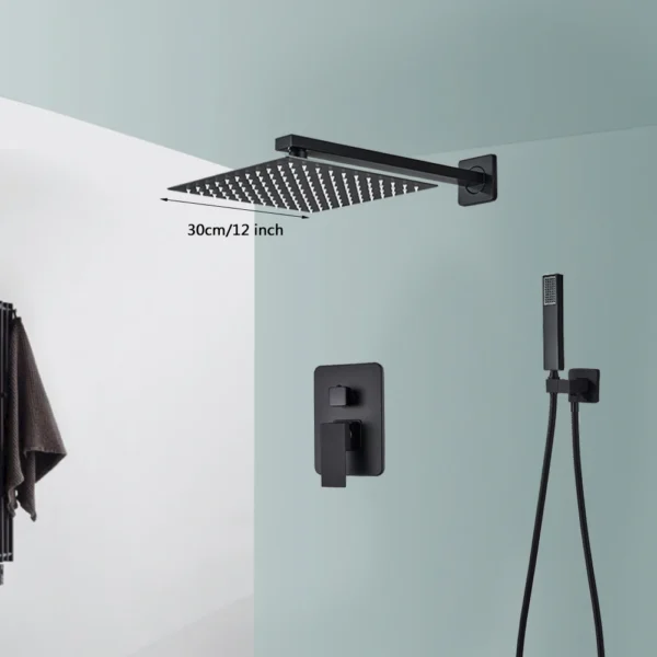 Black Shower Faucets System Bathroom Wall Mounted Rainfall Shower Kit Concealed Embedded Box Hot Cold Water Mixer Tap SUS304 - Image 7