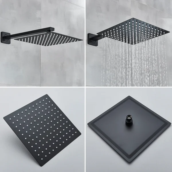 Black Shower Faucets System Bathroom Wall Mounted Rainfall Shower Kit Concealed Embedded Box Hot Cold Water Mixer Tap SUS304 - Image 2