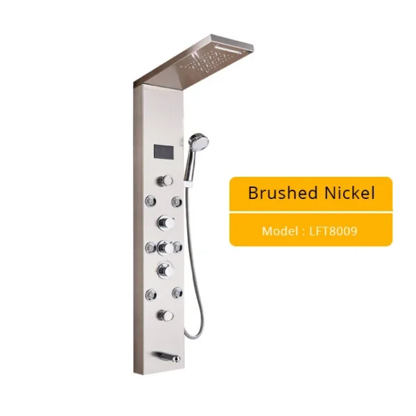 Brushed Nickel Bathroom Shower Column Wall Mounted Black LED Shower Panel Faucets Rainfall Digital Screen 6 Modes Mixer Tap - Image 7