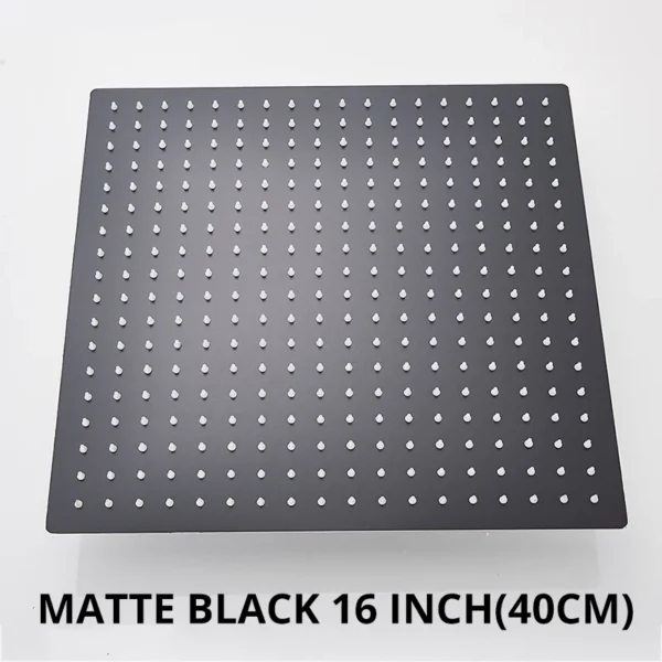 Black 16 Inch Square Rainfall Shower Head Ultrathin Stainless Steel Shower Head Chrome Bathroom Top Rain Head Shower Faucet Head - Image 8