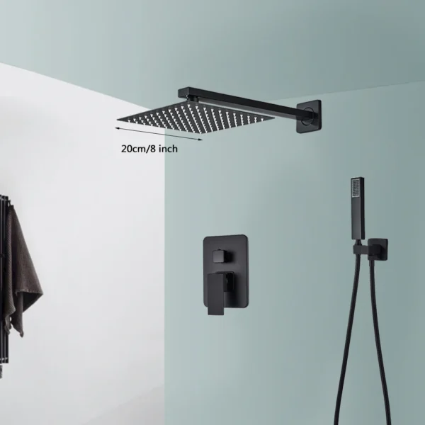 Black Shower Faucets System Bathroom Wall Mounted Rainfall Shower Kit Concealed Embedded Box Hot Cold Water Mixer Tap SUS304 - Image 16