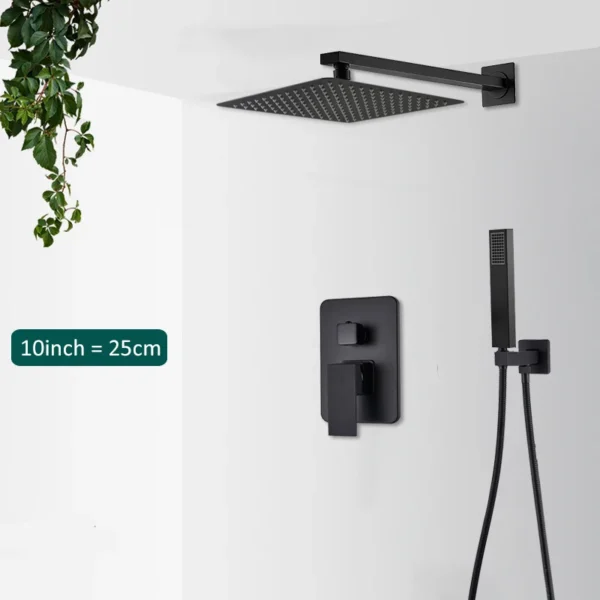 Black Concealed Shower System Rain Waterfall Bathroom Embedded Shower Faucet Set with Tub Spout - Image 11