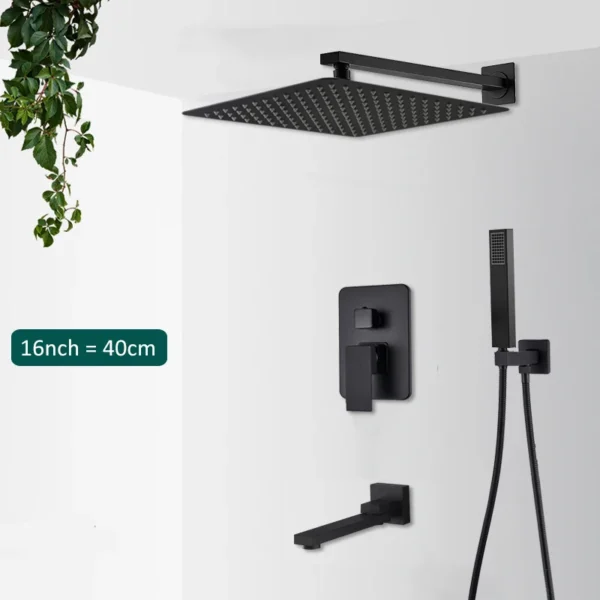 Black Concealed Shower System Rain Waterfall Bathroom Embedded Shower Faucet Set with Tub Spout - Image 10