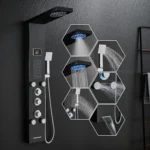 ROVATE LED Shower Panel Stainless Steel Shower Tower System MIST Rainfall Head Body Jets Handheld Tub Spout Black