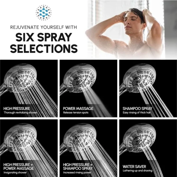 Luxury Spa Series, 6 Spray Settings 4.5 inch Hand Held Shower Head, Extra Long Stainless Steel Hose, MAXX-imize Your Shower - Image 2