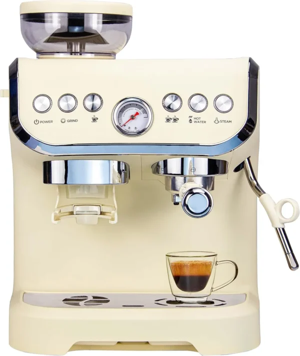 Espresso Machine 15 Bar, Coffee Maker With Milk Frother Steam Wand, Built-In Bean Grinder, Combo Cappuccino Machine with 70oz Re