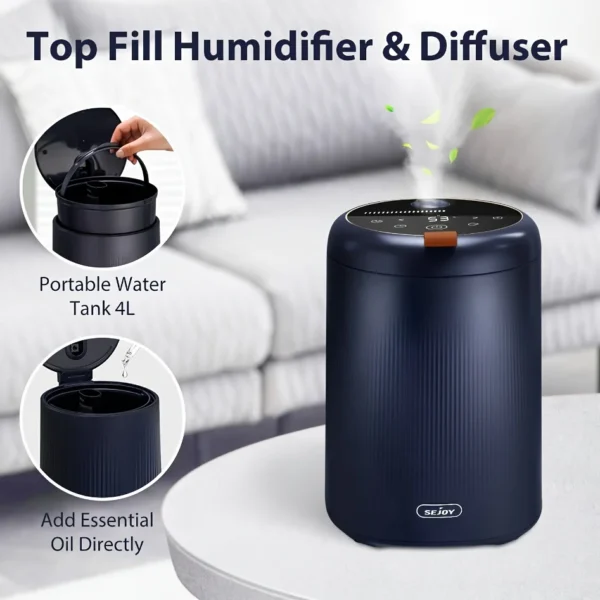 Sejoy LED Humidifier for Bedroom Home 4L Ultra Quiet Warm Cool Mist Humidifier Top Filling Ultrasonic Humidifier Desktop Humidif