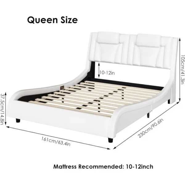 Upholstered Platform Bed Frame with Adjustable LED Headboard, and Solid Wooden Slats Support, No Box Spring Needed,Queen - Image 2