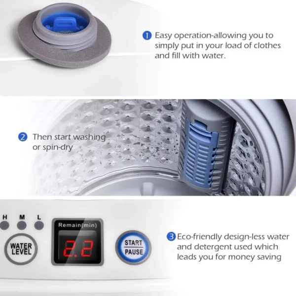 Portable Washing Machine, Full Automatic Washer and Dryer Combo, with Built-in Pump Drain 8 LBS Capacity Compact Laundry - Image 6