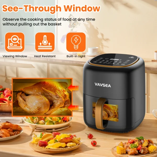 VAVSEA 10-in-1 Air Fryer with Clear Window, 1600W Hot Airfryer Oven with Digital LED Touch Screen, and Non-Stick Basket,6.5QT, - Image 3