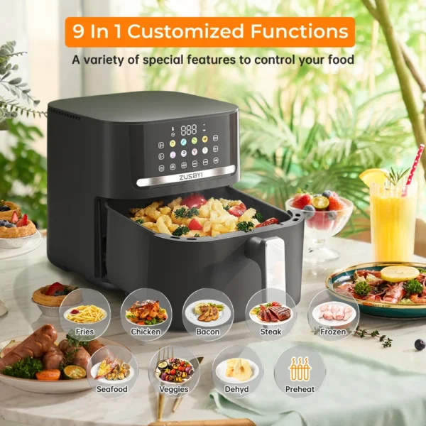 Air Fryer, ZUSBYI 6.5QT Air Fryer Oven With Smart Coloful Screen, 12 in 1 Customizable Functions, 1-Touch Digital Display - Image 3