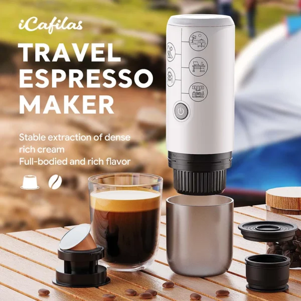 Outdoor Electric Portable Espresso Coffee Machine for Camping Hiking Travel Car fit Nespresso Dolce Gusto Pod Coffee Ground