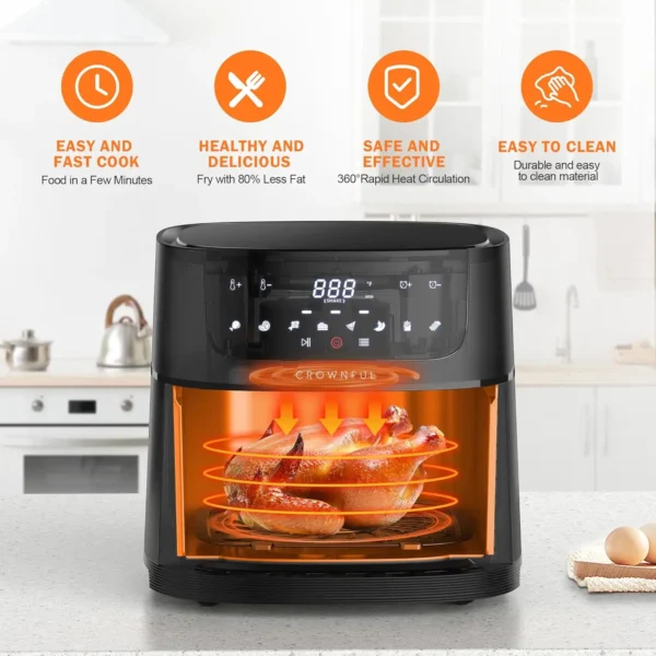 7 Quart Air Fryer, Oilless Electric Cooker with 8 Cooking Functions, LCD Digital Touch Screen with Precise Temperature - Image 2