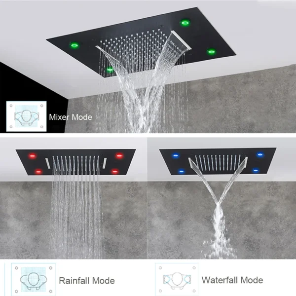 Black Ceiling Intelligent Remote Control LED Rainfall Waterfall Single Shower Head Concealed Shower Tap - Image 2