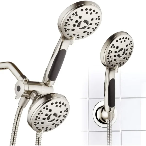 High Pressure 48-mode Luxury 3-way Combo – Dual Rain & Handheld Shower Head – Extra Long 6 Foot Stainless Steel Hose - Image 2