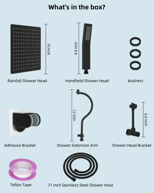 All Metal Shower Head, 10'' High Pressure Rainfall Shower Head, Showerhead Combo/Handheld Shower Wand,71'' Hose, - Image 6