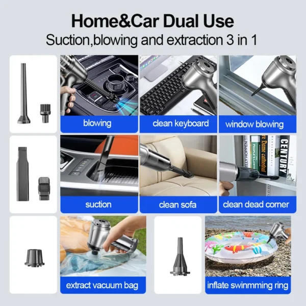 Car Vacuum Cleaner 95000PA Strong Suction Handheld Wireless Vacuum Cleaner Blower 2 in 1 Portable Vacuum Cleaner For Car Home - Image 6