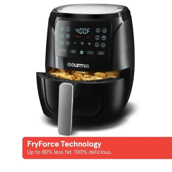 Digital Air Fryer 4 Qt Black Guided Cooking FryForce 360° Technology 12 Functions Nonstick Basket 1300W Dishwasher Safe Recipe - Image 6