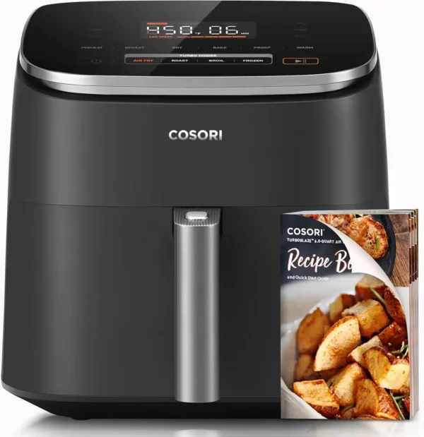 Air Fryer 9-in-1, Compact & Large 6 Qt, 5 Fan Speeds with 450F for Crispy, 95% Less Oil, 100+ In-App Recipes with Nutrien