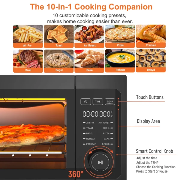 1800W Air Fryer Toaster Oven, Fabuletta 10-in-1 Countertop Convection Air Fryer Oven,Flip Up & Away Capability for Storage Space - Image 2