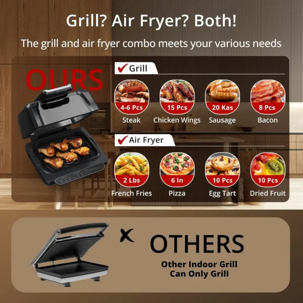 Indoor Grill Air Fryer/Griddle Combo With See Through Window, 4Qt  7-in-1 Smart Smokeless Electric Grill, Versatile Efficient - Image 3