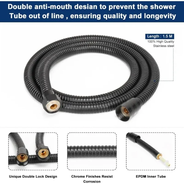 Brass Hand Held Shower Head, Luxury High Pressure Showerhead Kit with Wall Connector and Hose Set - Image 6