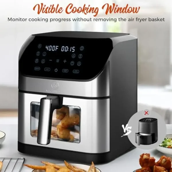 Air Fryer 8 Qt Large Size Clear Window 8 Presets 360° Turbo-Flow Tech Energy Saving Turn Reminder Preheat Light One-Touch Panel - Image 6