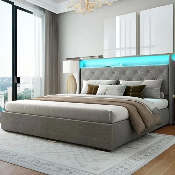 Luxury Convex Edge Storage Bed - Hydraulic Lifting，Modern Soft-Covered Platform Bed Frame - Image 2