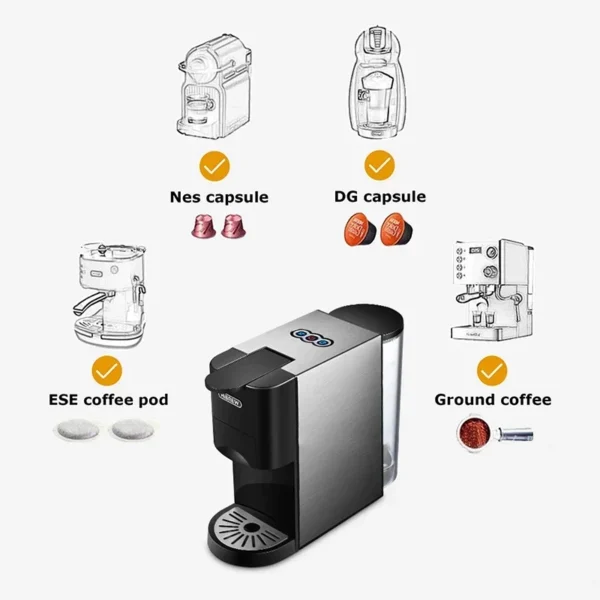 H3A Coffee Machine 4in1 Multiple Capsule Espresso Dolce Milk&Nespresso&ESE Pod&Powder Coffee Maker Stainless Metal Outook - Image 3