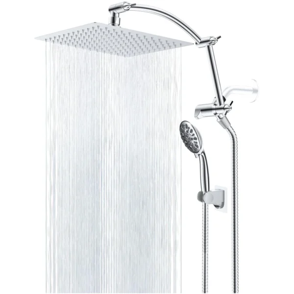 10'' High Pressure Rain Shower Head/Handheld Showerhead Combo with 16'' Adjustable Arc-shaped Shower Extension Arm,71'' Hose - Image 8