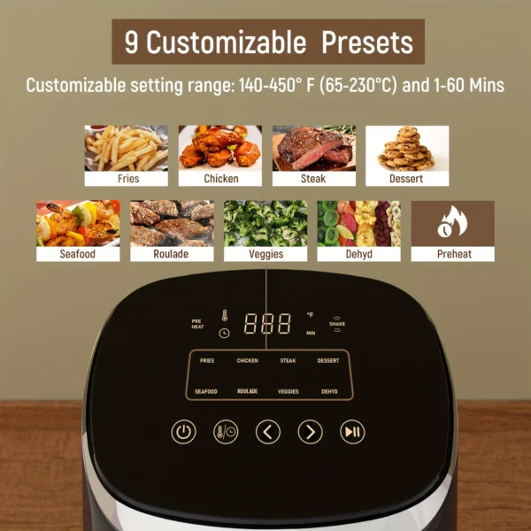 Air Fryer, Fabuletta 4.2QT Air Fryer Oven With 9 Customizable Cooking Programs,Tempered Glass Display, Dishwasher-Safe Nonstick - Image 5