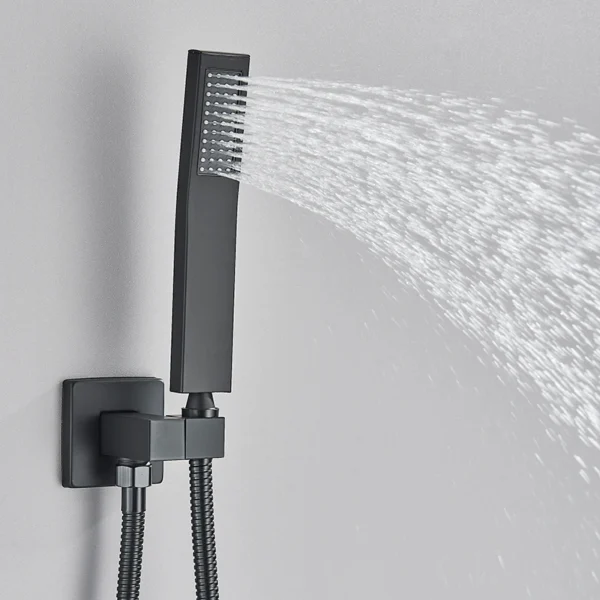 Black Concealed Shower System Rain Waterfall Bathroom Embedded Shower Faucet Set with Tub Spout - Image 3